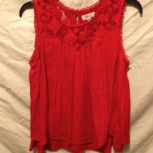 Layered, sheer, red top